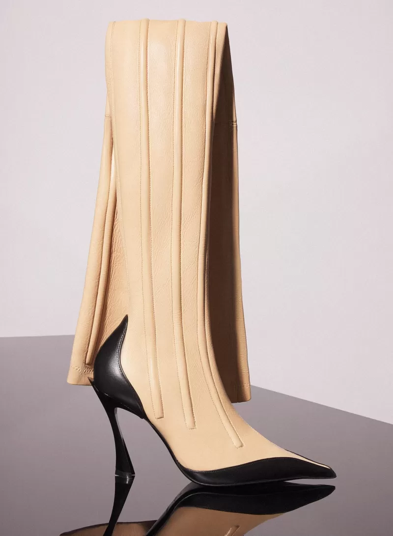 Online MUGLER bi-color boned leather fang 95 thigh high boots