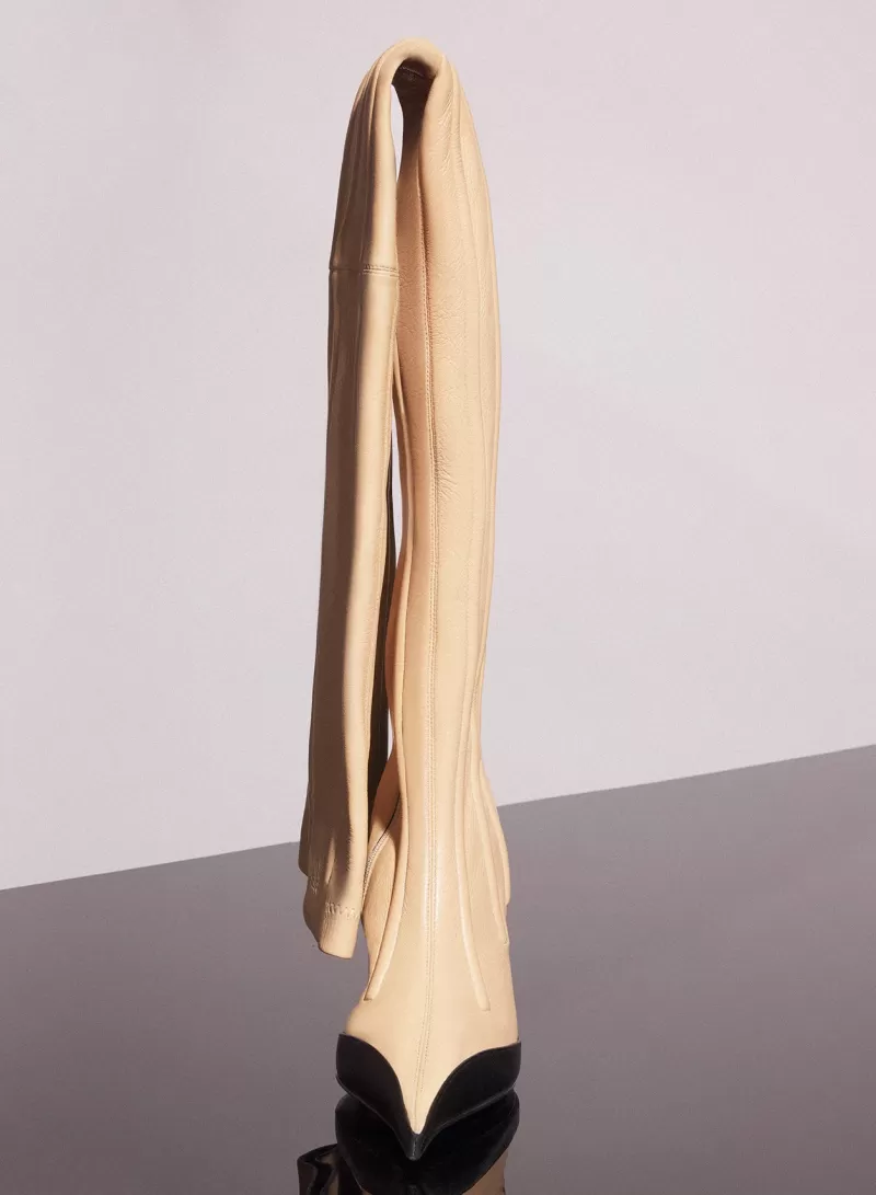 Online MUGLER bi-color boned leather fang 95 thigh high boots