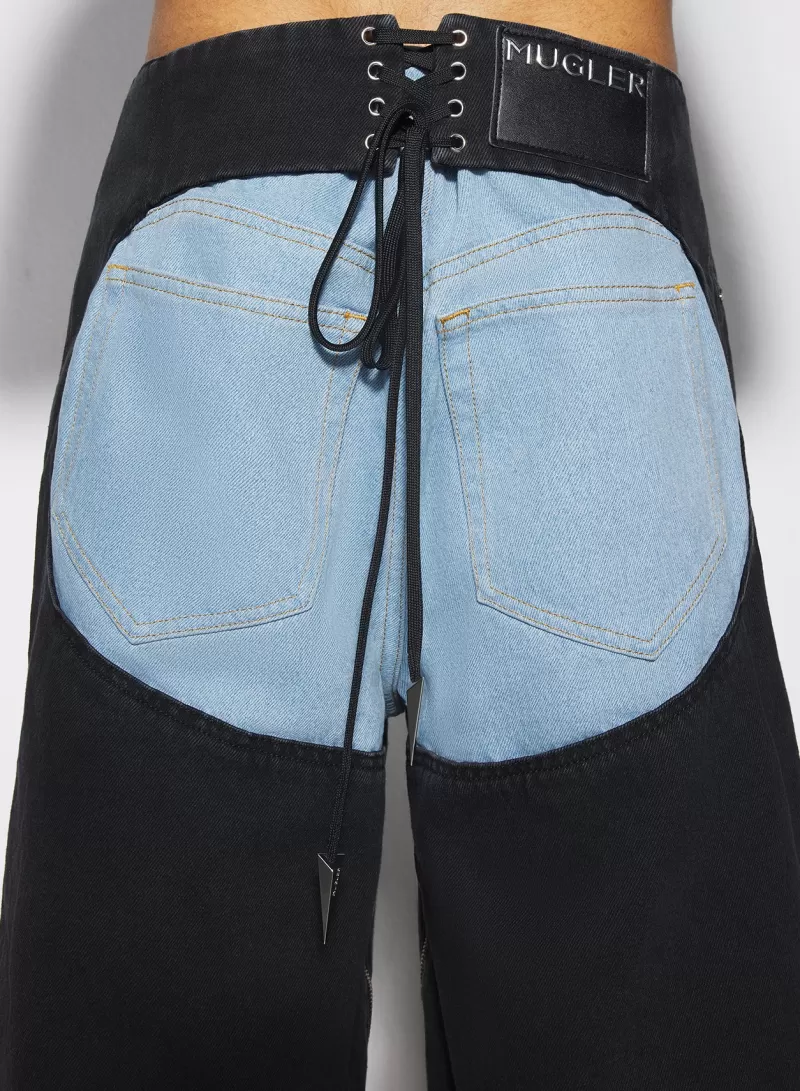 Outlet MUGLER bi-color laced denim shorts
