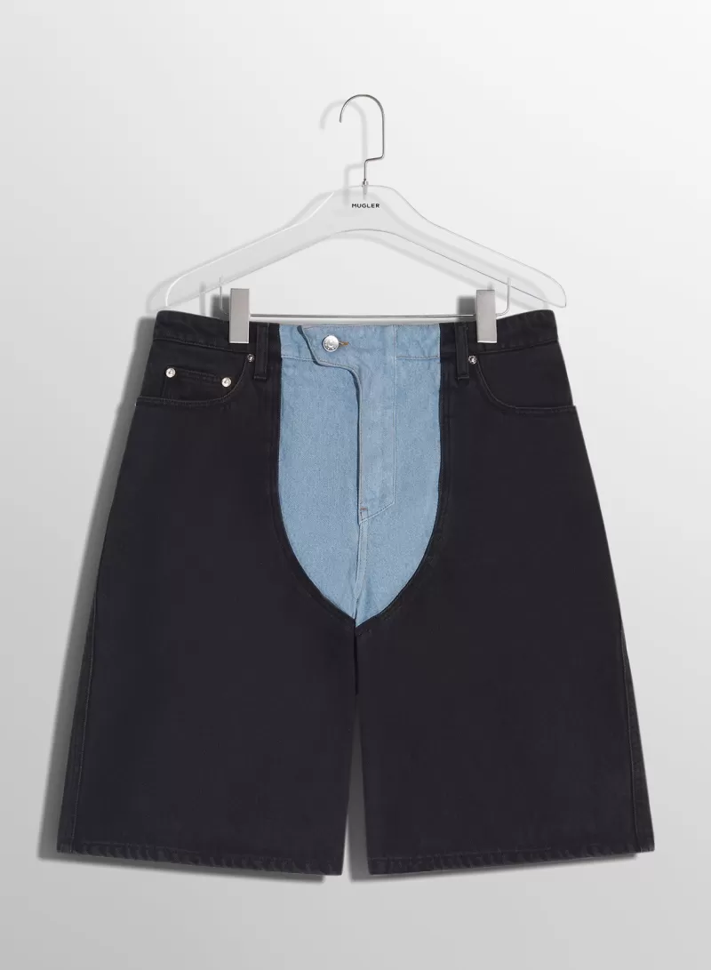 Outlet MUGLER bi-color laced denim shorts