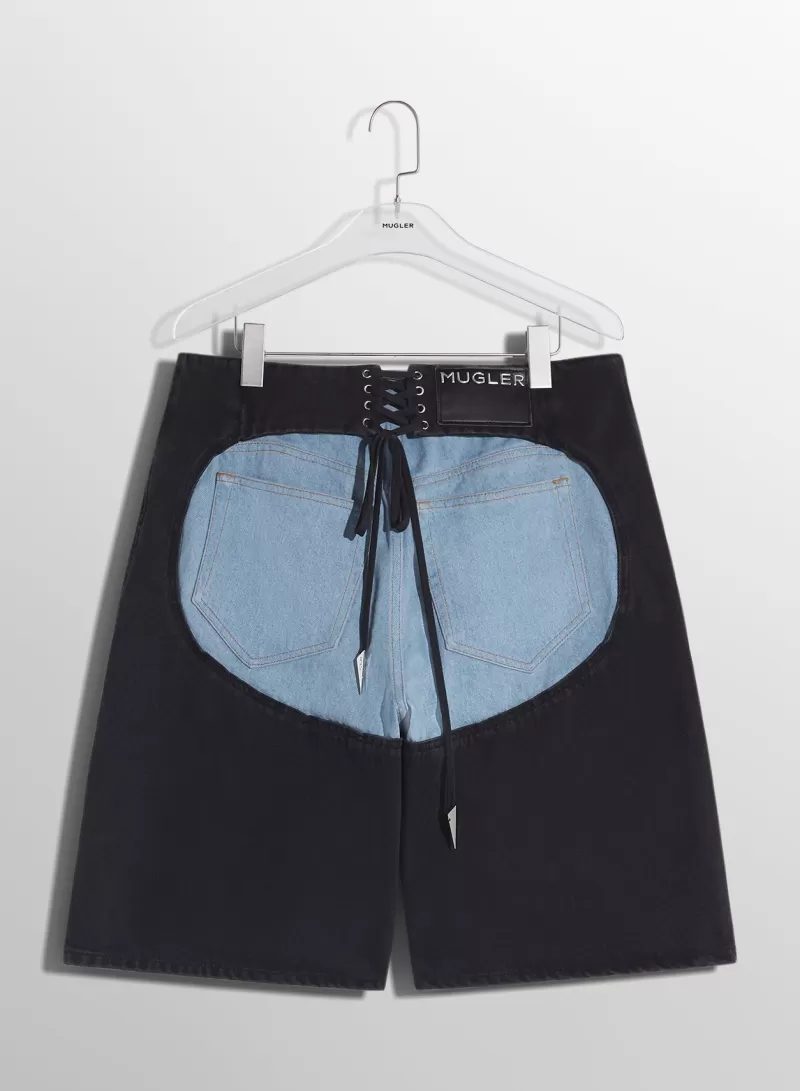 Outlet MUGLER bi-color laced denim shorts