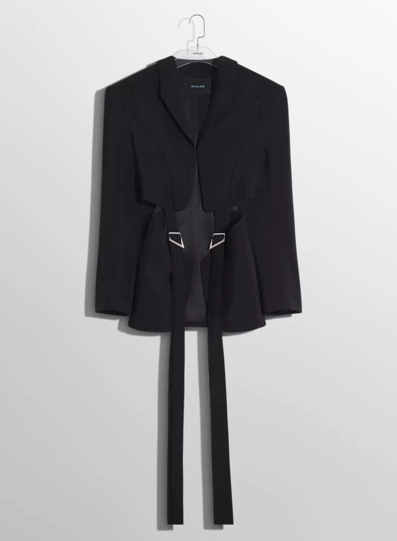 Online MUGLER black buckled tailored wool jacket