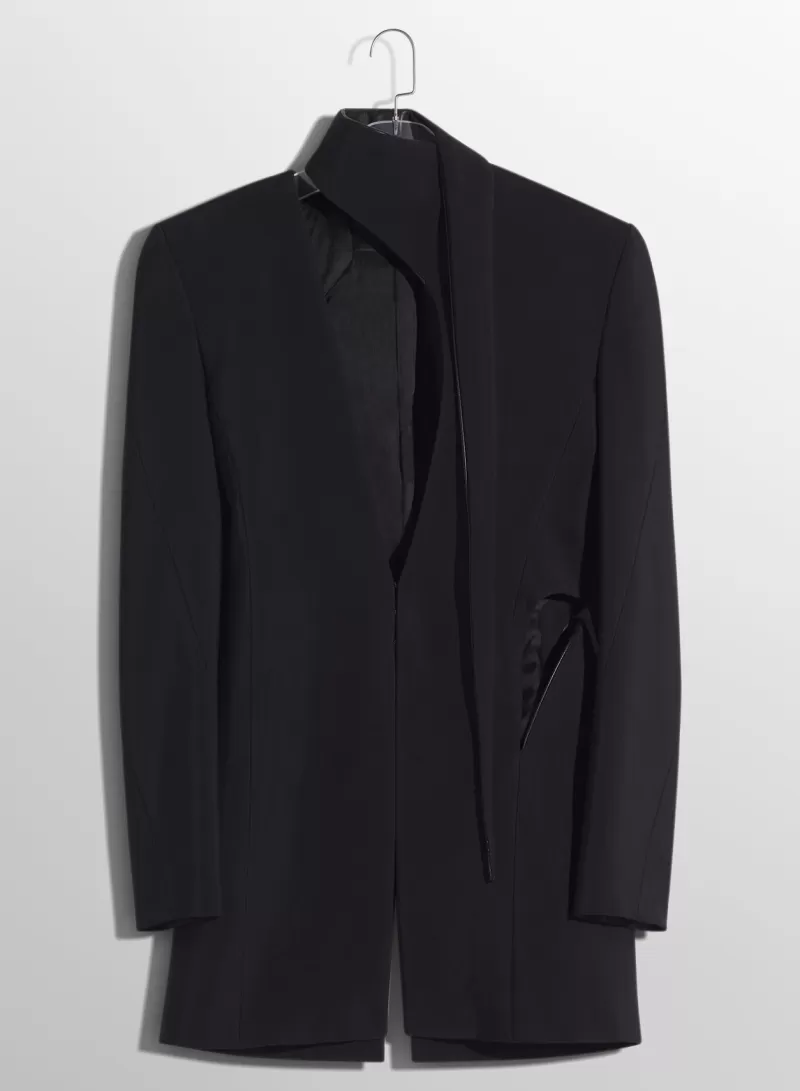 Cheap MUGLER black cut-out tailored jacket with leather lapel