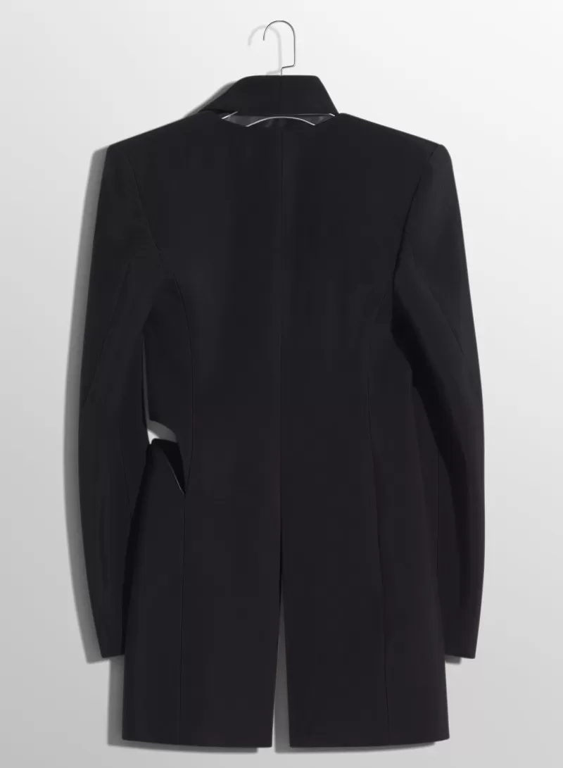 Cheap MUGLER black cut-out tailored jacket with leather lapel