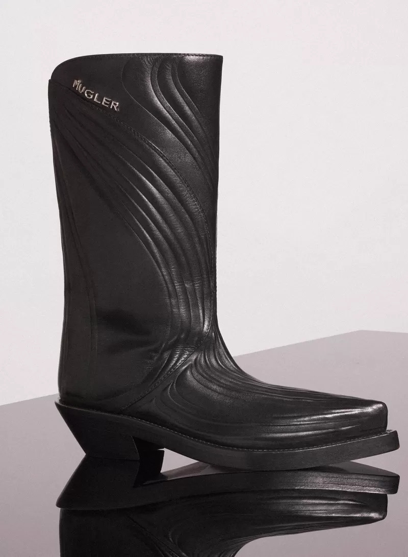 Online MUGLER black embossed leather santiag boots