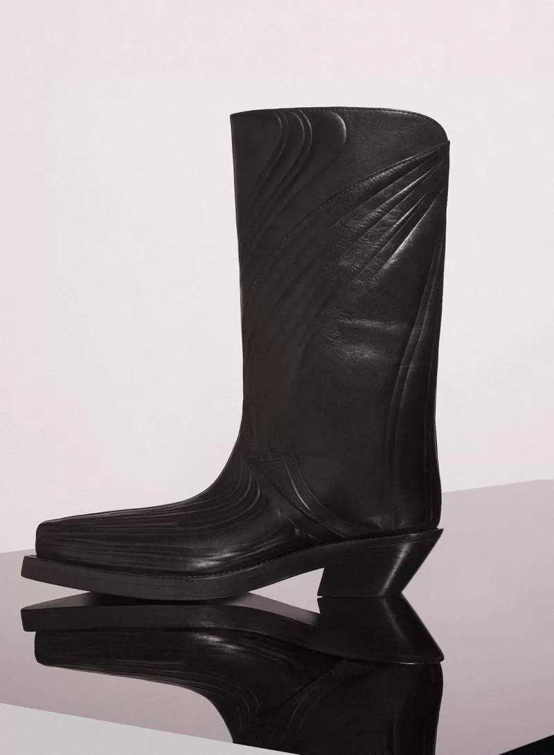 Online MUGLER black embossed leather santiag boots