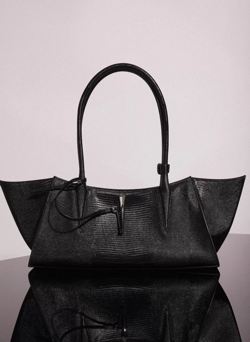 Shop MUGLER black embossed lizard leather fang bag