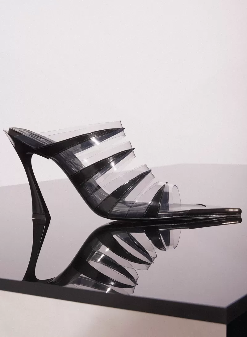 Fashion MUGLER black leather fang 95 spike sandals