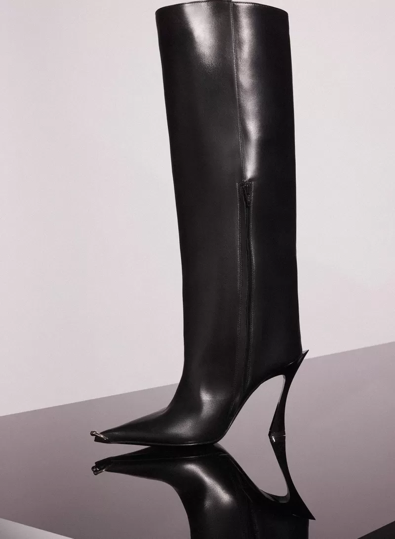 Sale MUGLER black leather piercing fang 95 boots