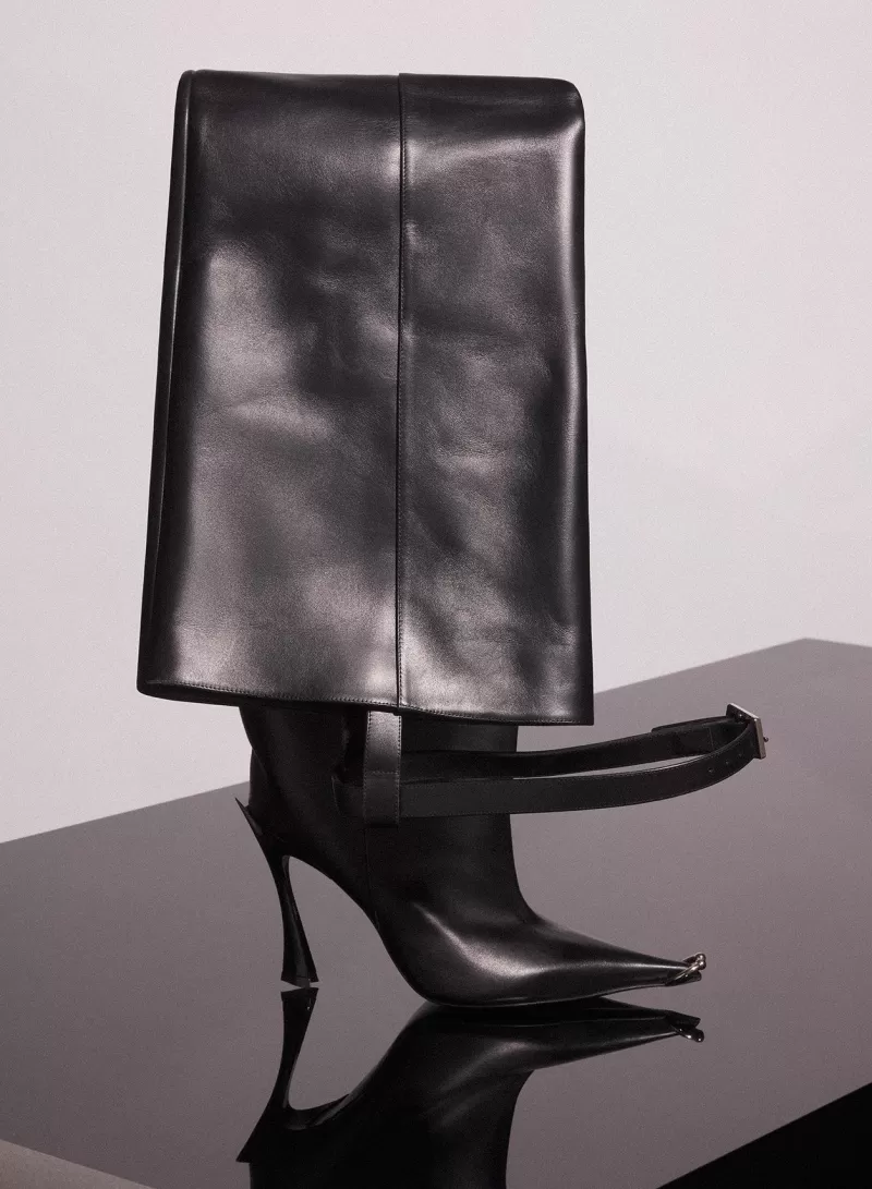 Best MUGLER black leather piercing fang 95 garter boots