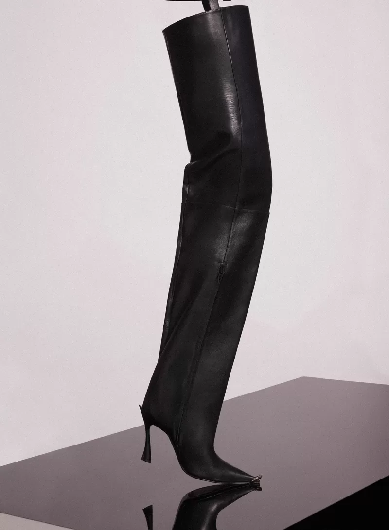 Best MUGLER black leather piercing fang 95 garter boots