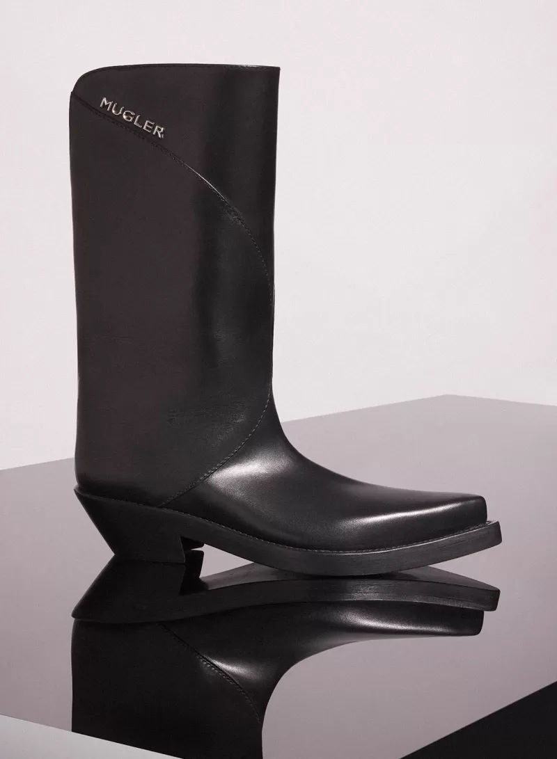 Discount MUGLER black leather santiag boots