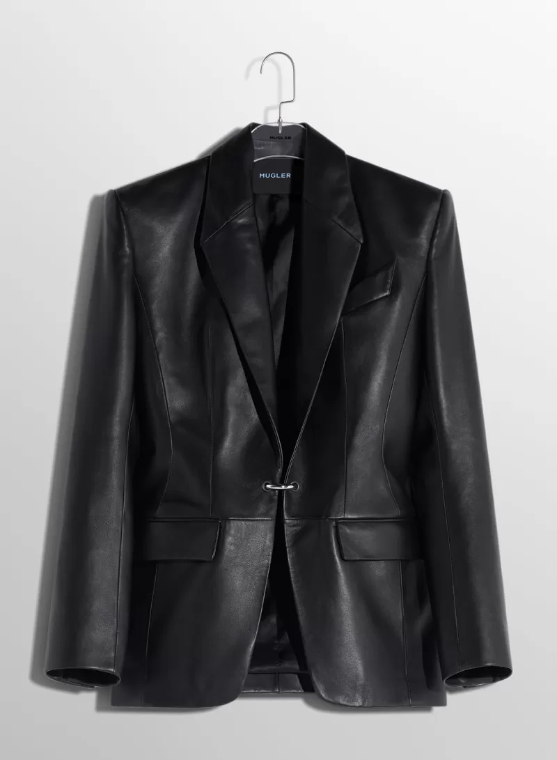 Discount MUGLER black pierced tailored leather jacket