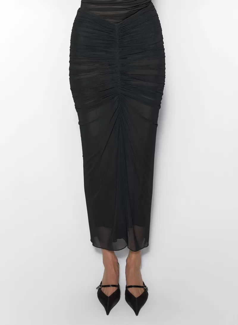 Fashion MUGLER black ruched mesh skirt