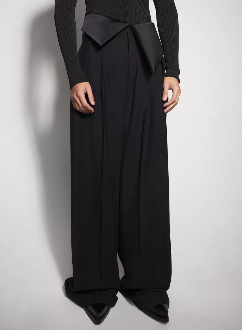 Hot MUGLER black satin cummerbund trousers