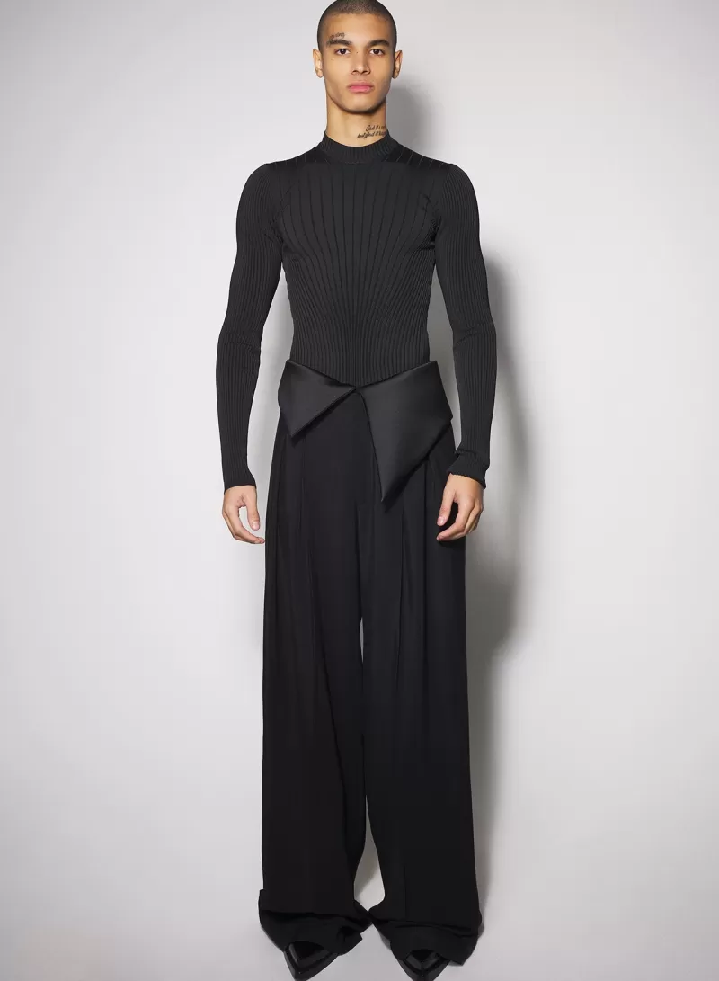 Hot MUGLER black satin cummerbund trousers