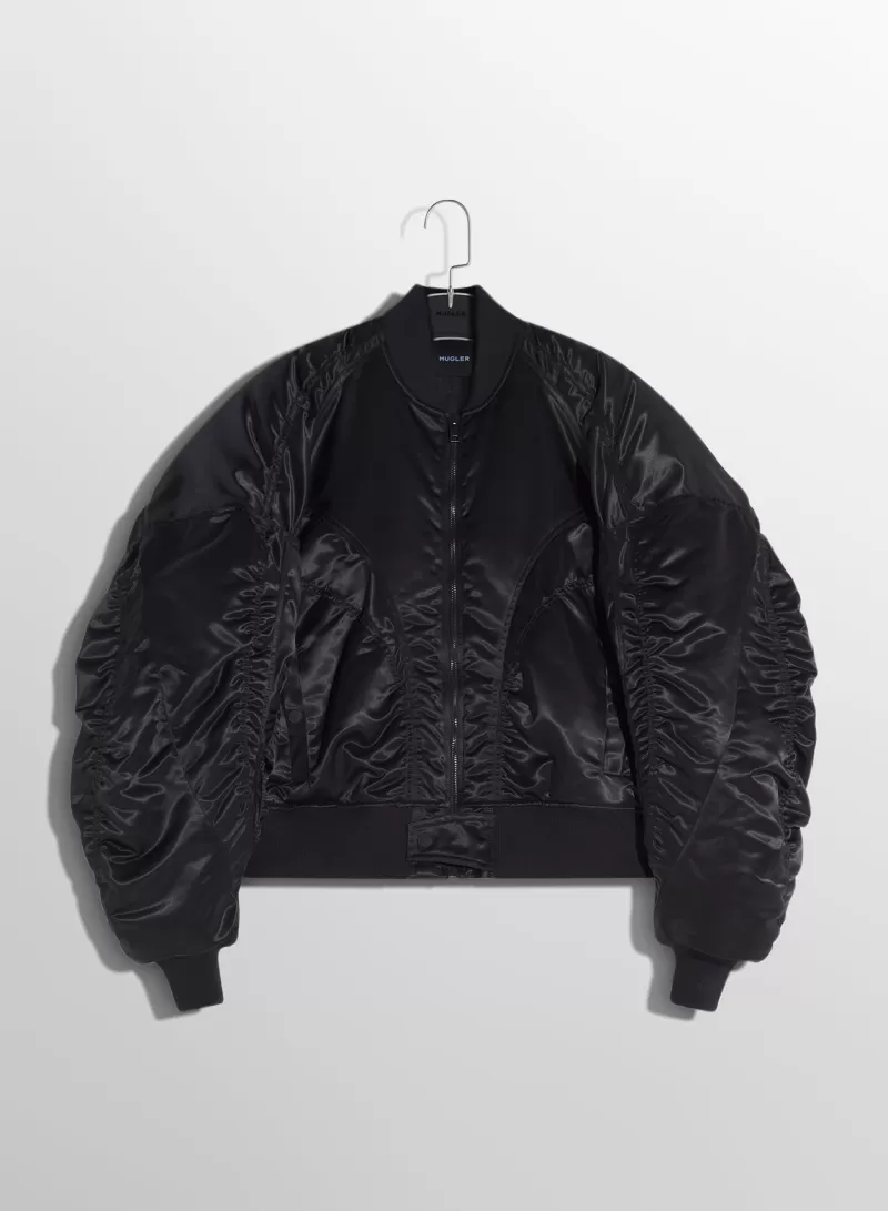 Outlet MUGLER black satiny bomber jacket