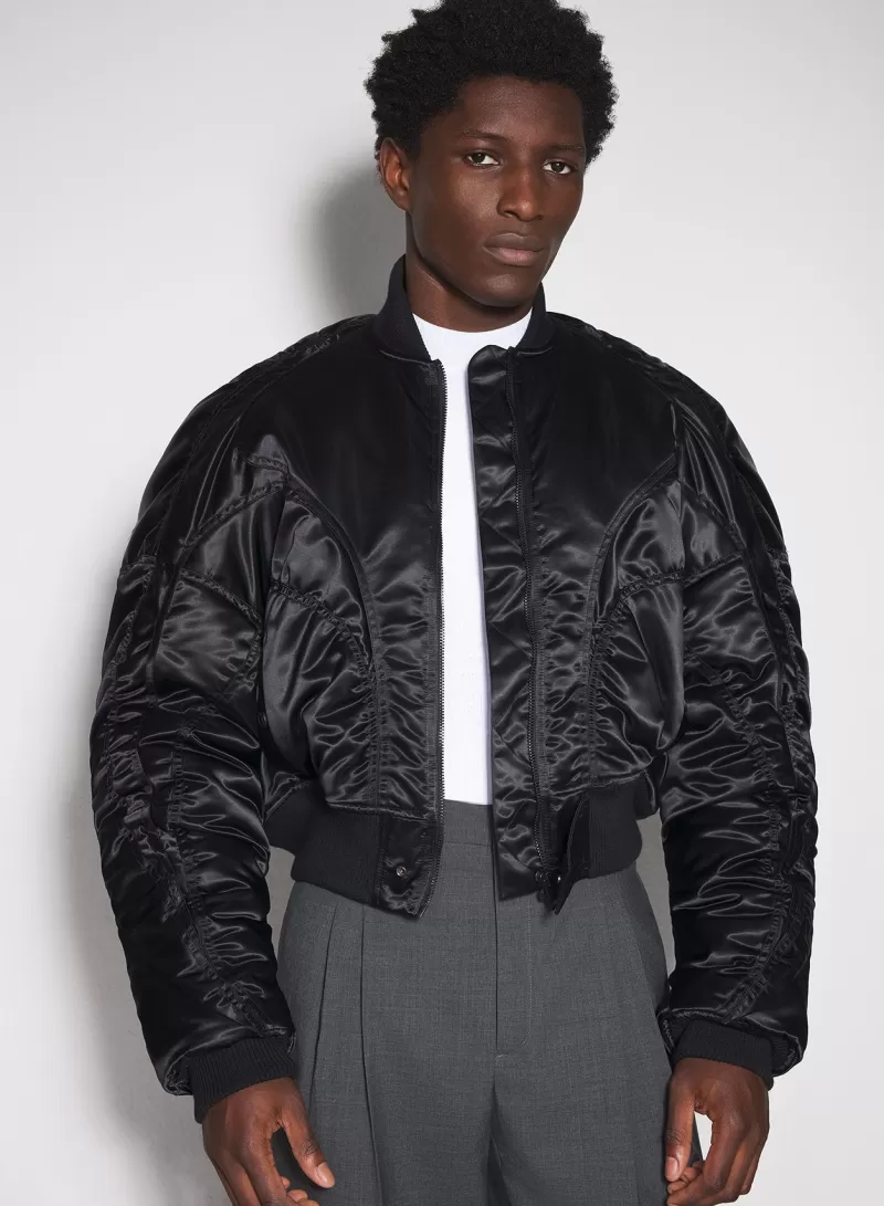 Outlet MUGLER black satiny bomber jacket