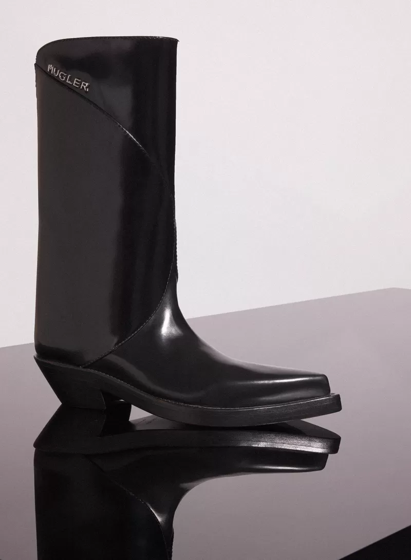 Sale MUGLER black shiny leather santiag boots