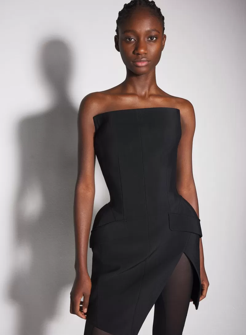 Online MUGLER black slitted tailored bustier dress