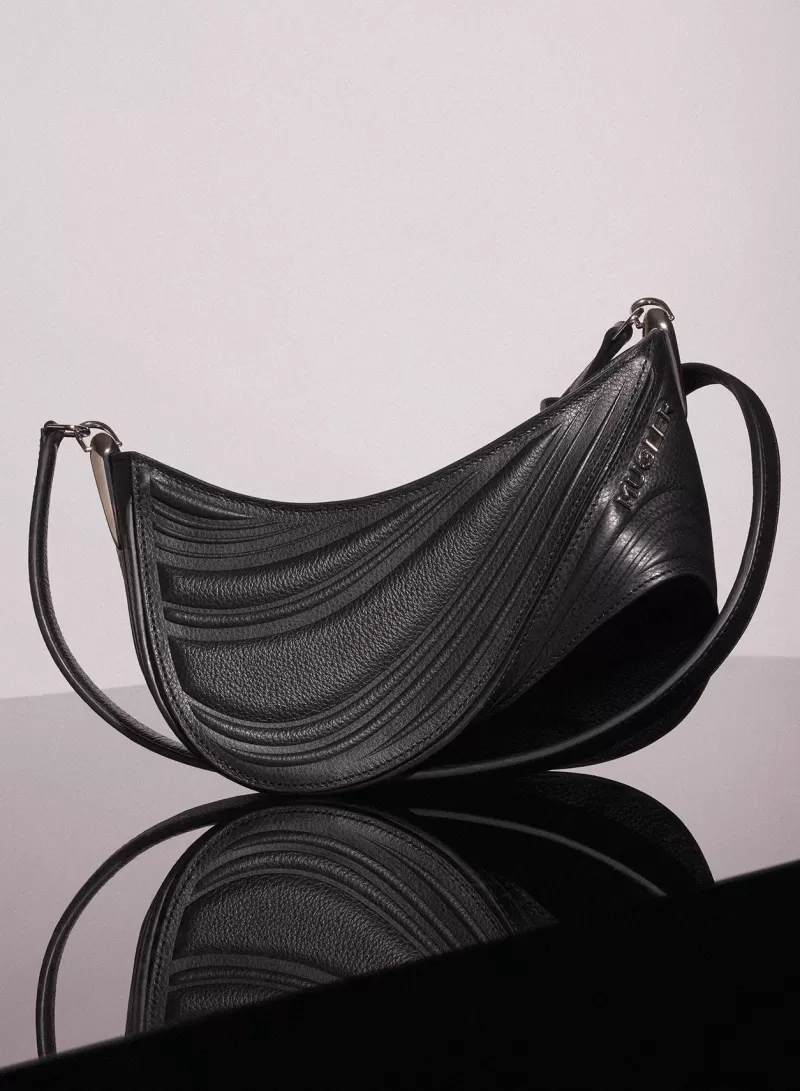 Hot MUGLER black small embossed spiral curve 01