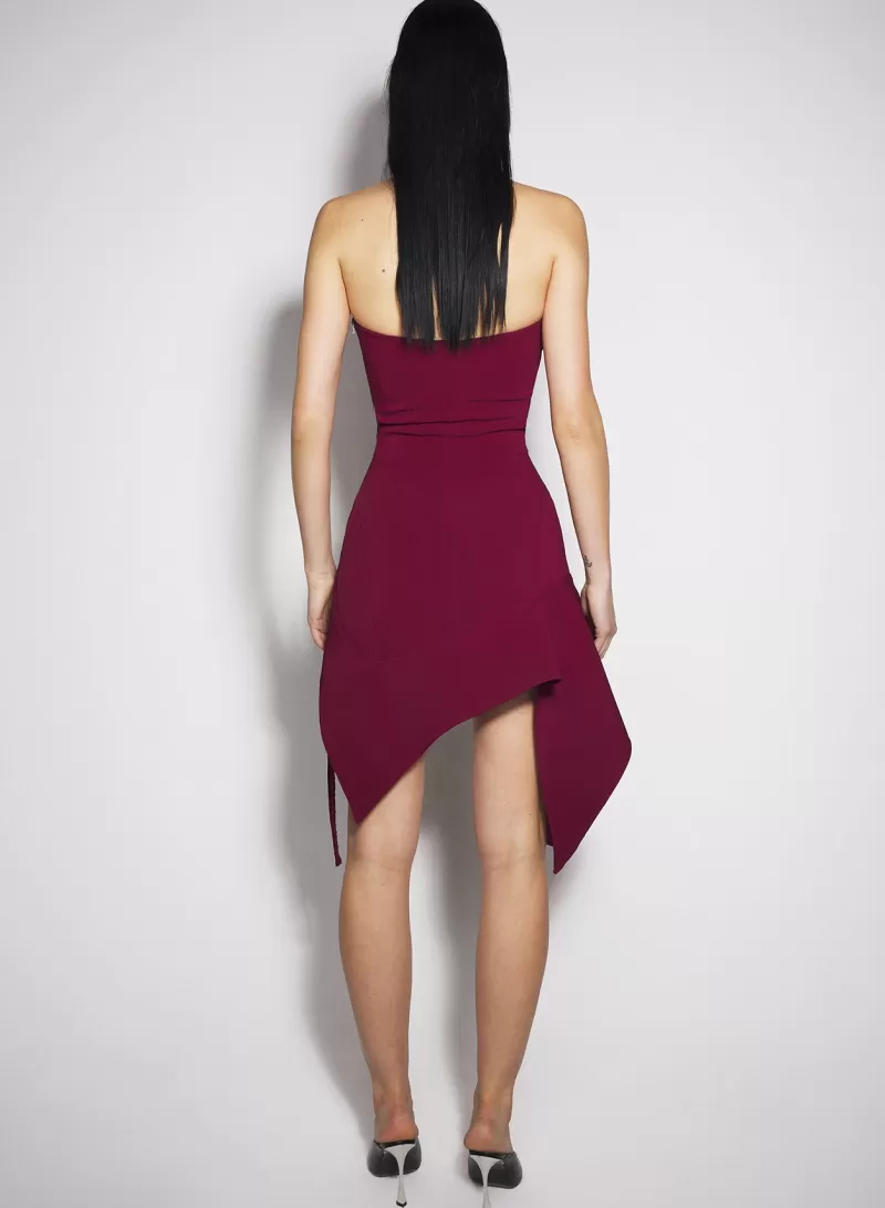 New MUGLER burgundy asymmetric bustier dress