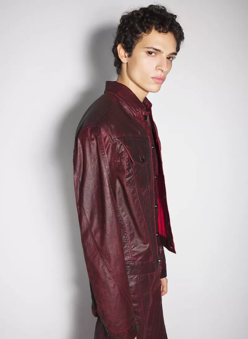 Discount MUGLER burgundy waxed denim jacket