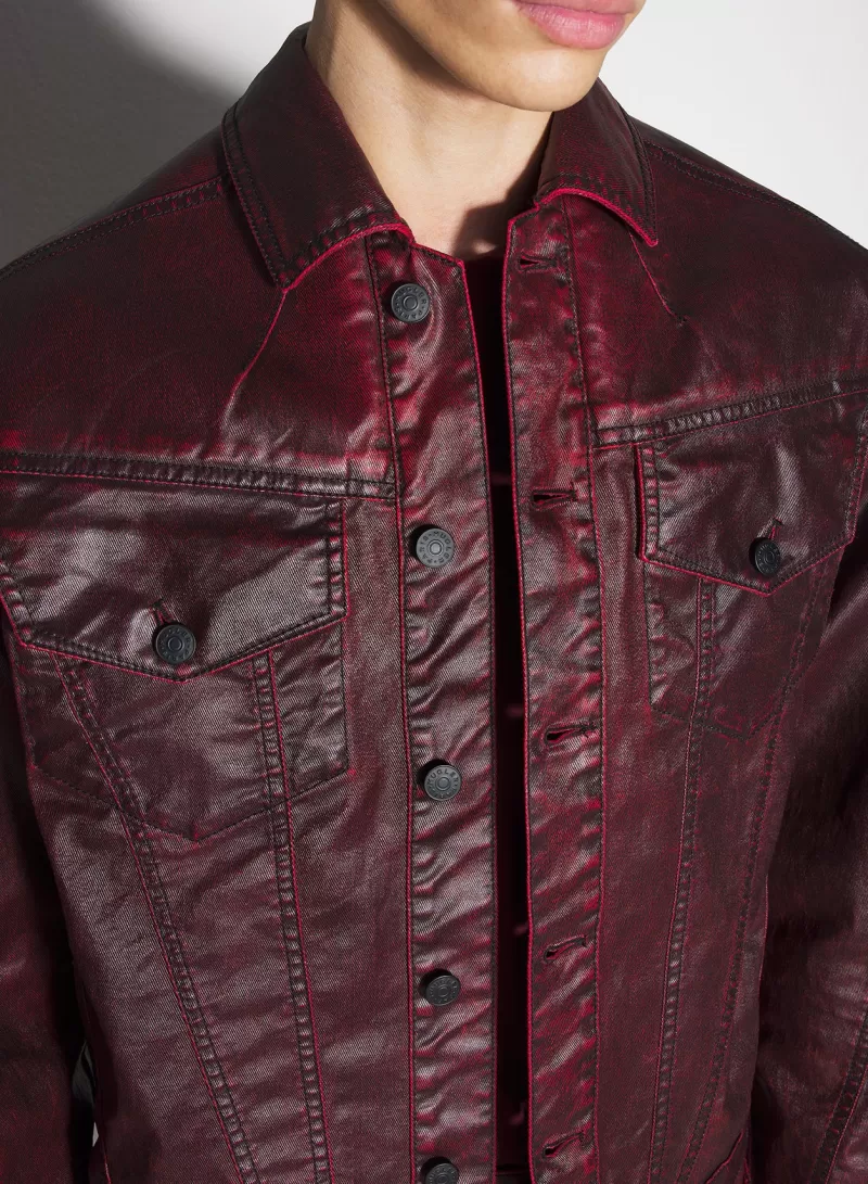 Discount MUGLER burgundy waxed denim jacket