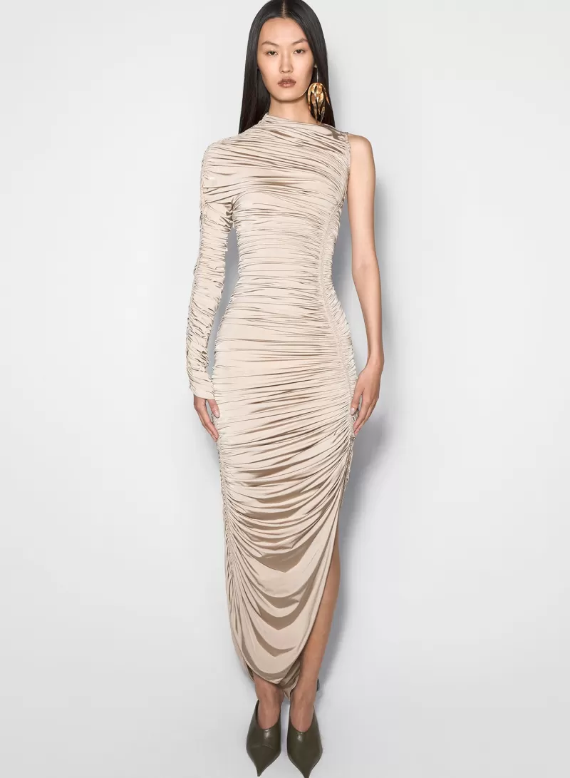 Best Sale MUGLER champagne asymmetrical pierced ruched dress