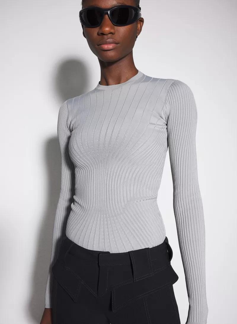 Discount MUGLER grey sculpting knit top