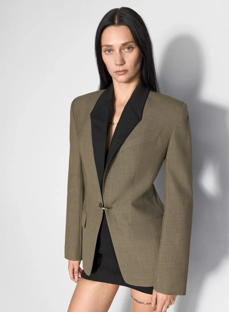 Hot MUGLER khaki and black pierced tailored jacket