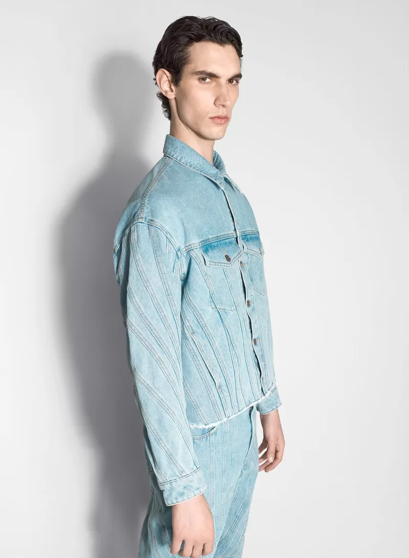 Outlet MUGLER light blue spiral denim jacket