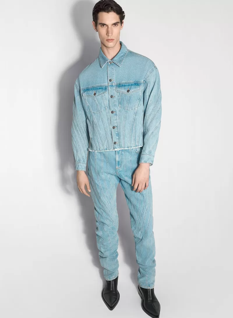 Outlet MUGLER light blue spiral denim jacket