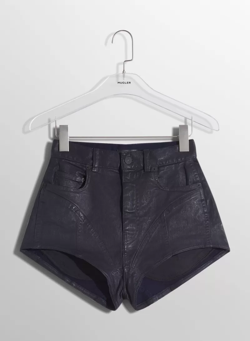 Online MUGLER midnight blue bi-material denim shorts