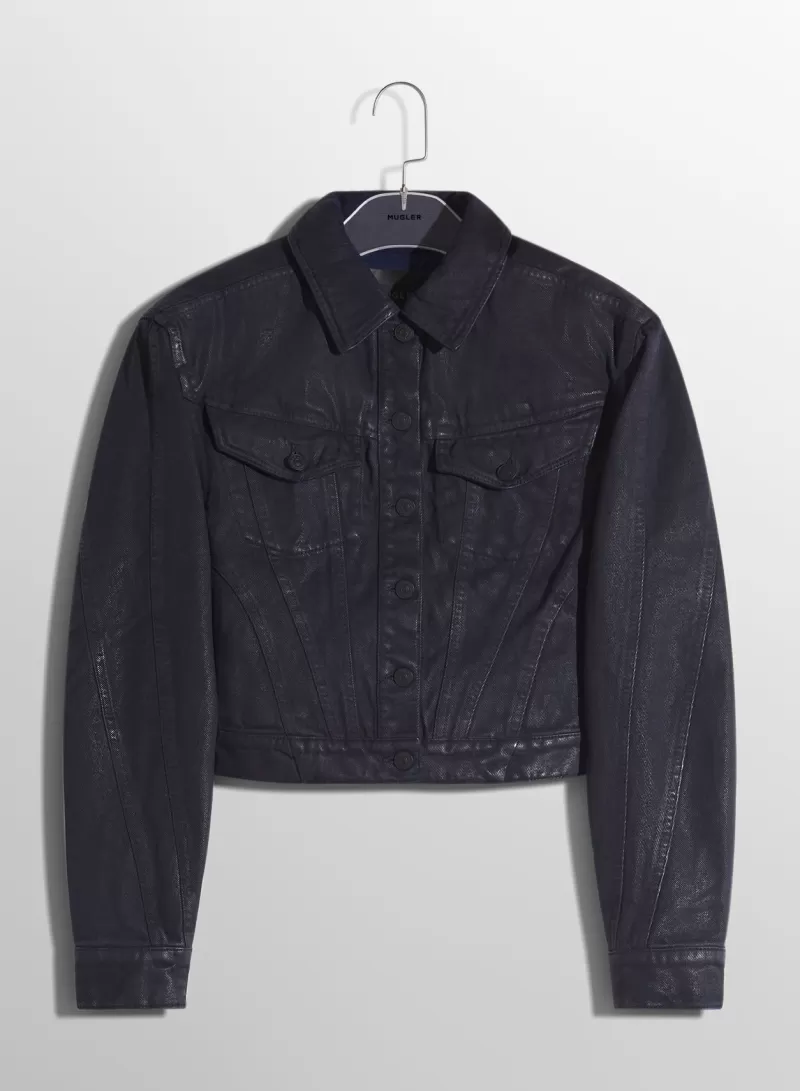 Flash Sale MUGLER midnight blue waxed denim jacket