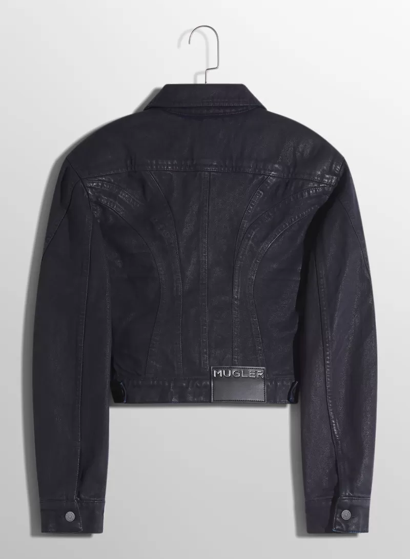 Flash Sale MUGLER midnight blue waxed denim jacket