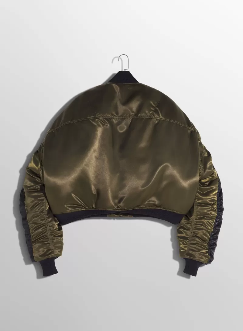 New MUGLER military green satiny bomber jacket