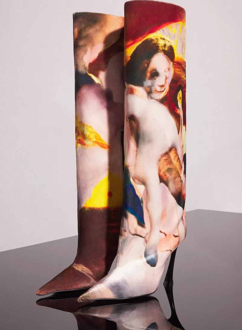 Store MUGLER x Ambera Wellmann printed velvet fang 95 knee high boots