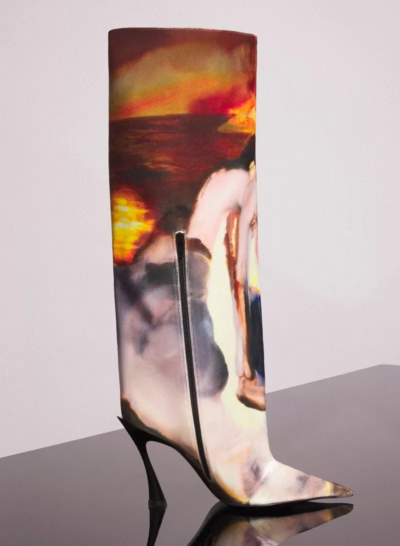 Store MUGLER x Ambera Wellmann printed velvet fang 95 knee high boots