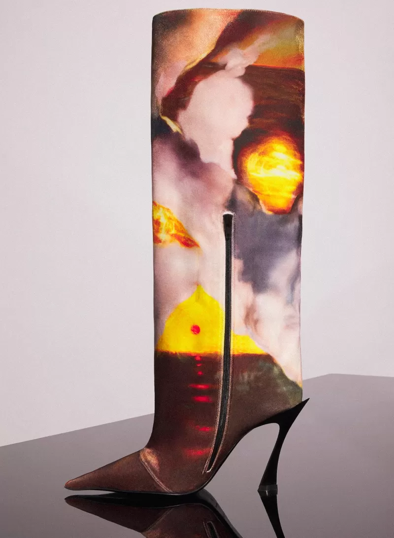 Store MUGLER x Ambera Wellmann printed velvet fang 95 knee high boots