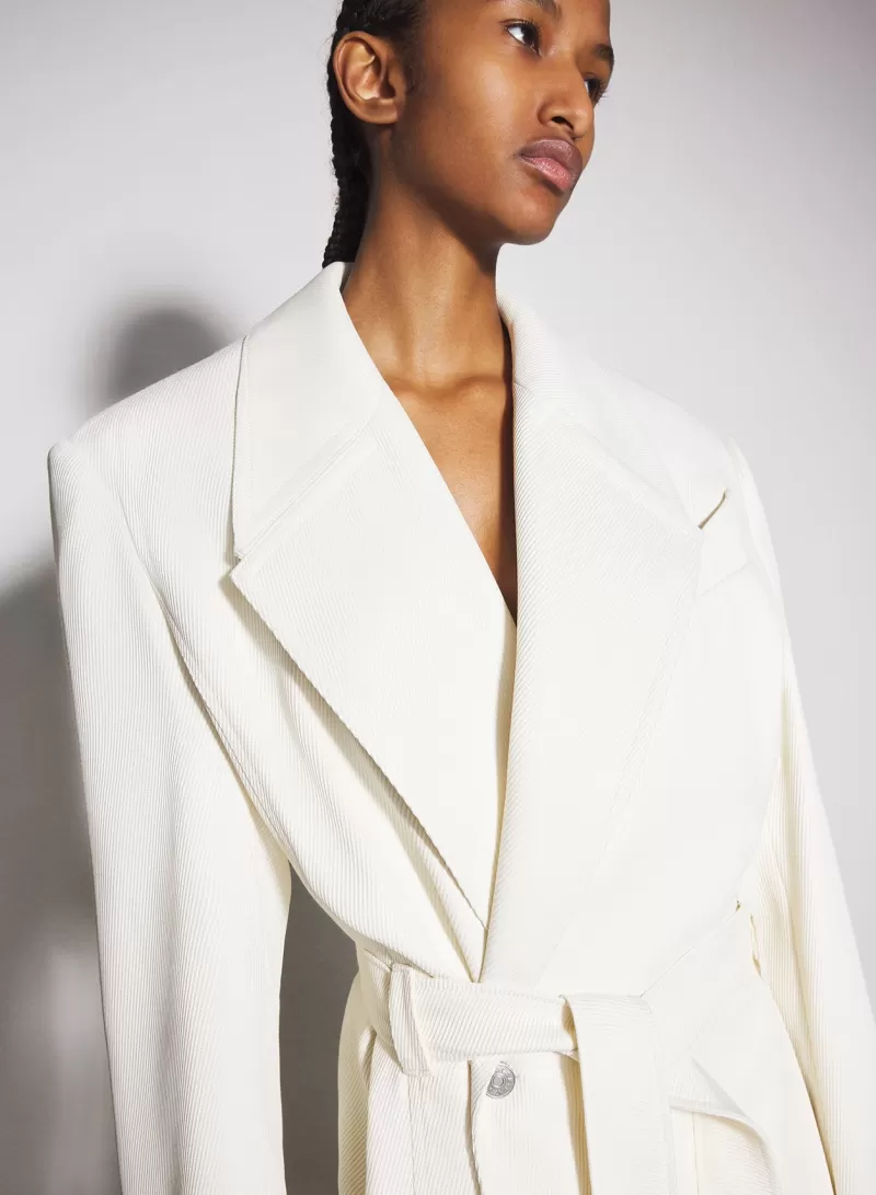 Online MUGLER off-white ribbed belted coat