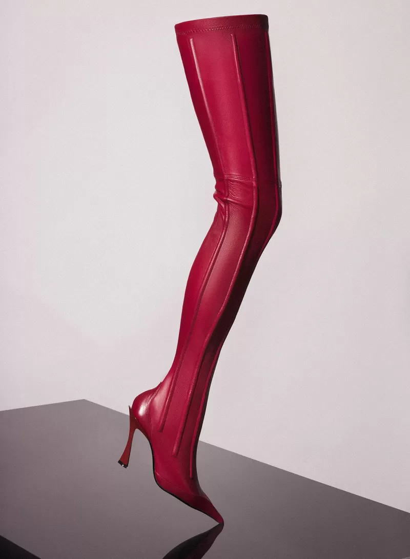 Store MUGLER red boned leather fang 95 thigh high boots