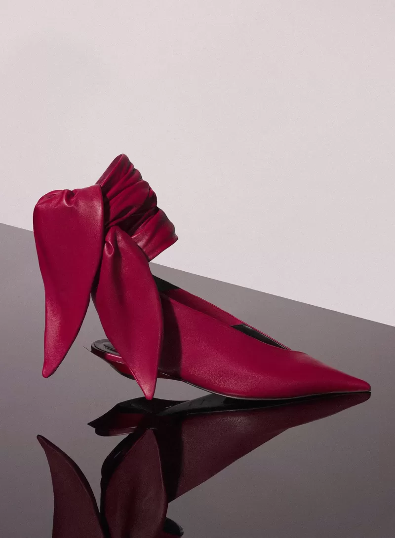 Sale MUGLER red leather knot fang flat mules