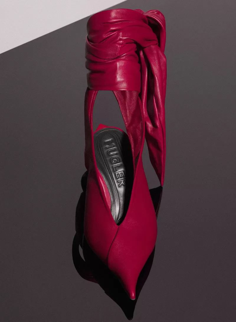 Sale MUGLER red leather knot fang flat mules