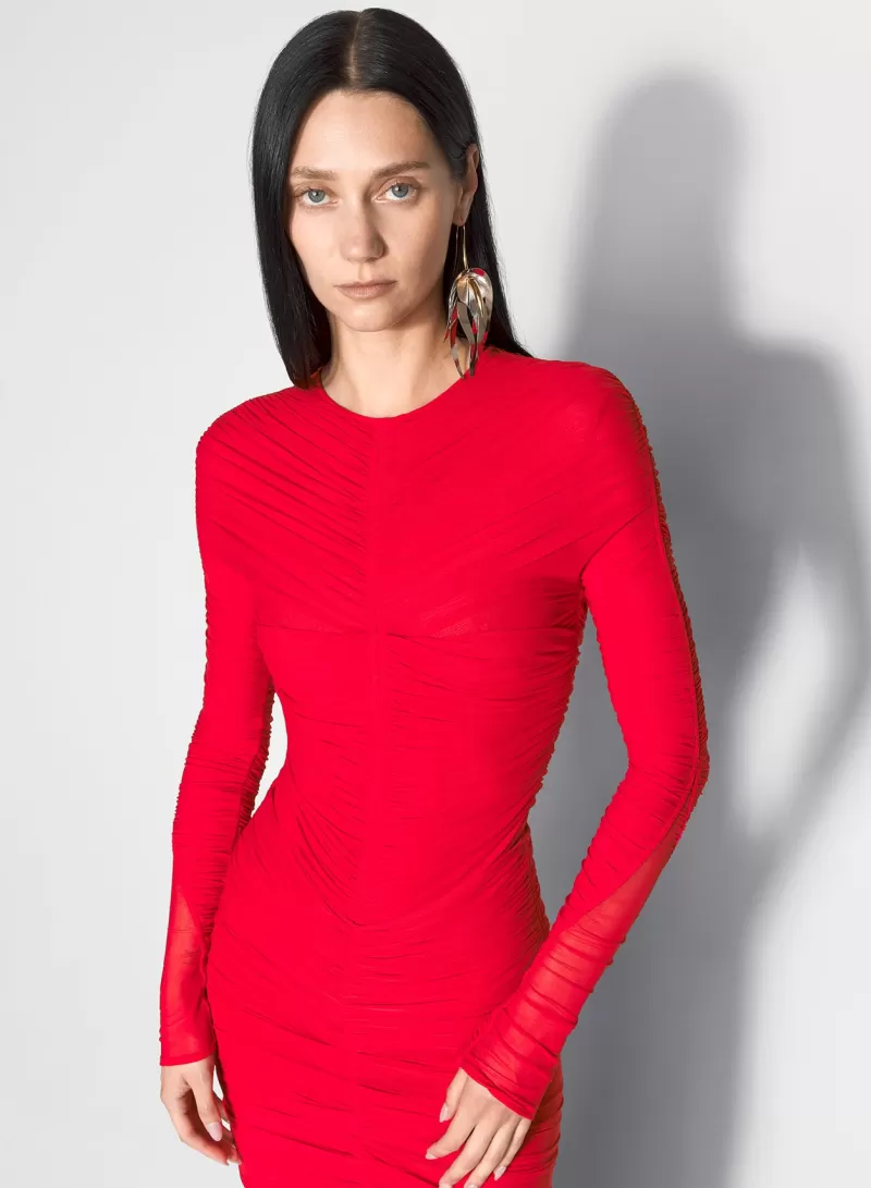 Discount MUGLER red ruched bodysuit