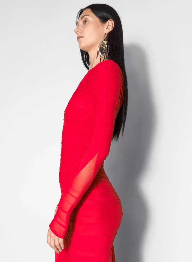 Discount MUGLER red ruched bodysuit