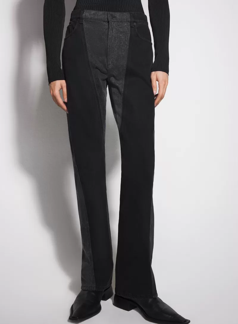 Best MUGLER washed black bi-material straight leg jeans