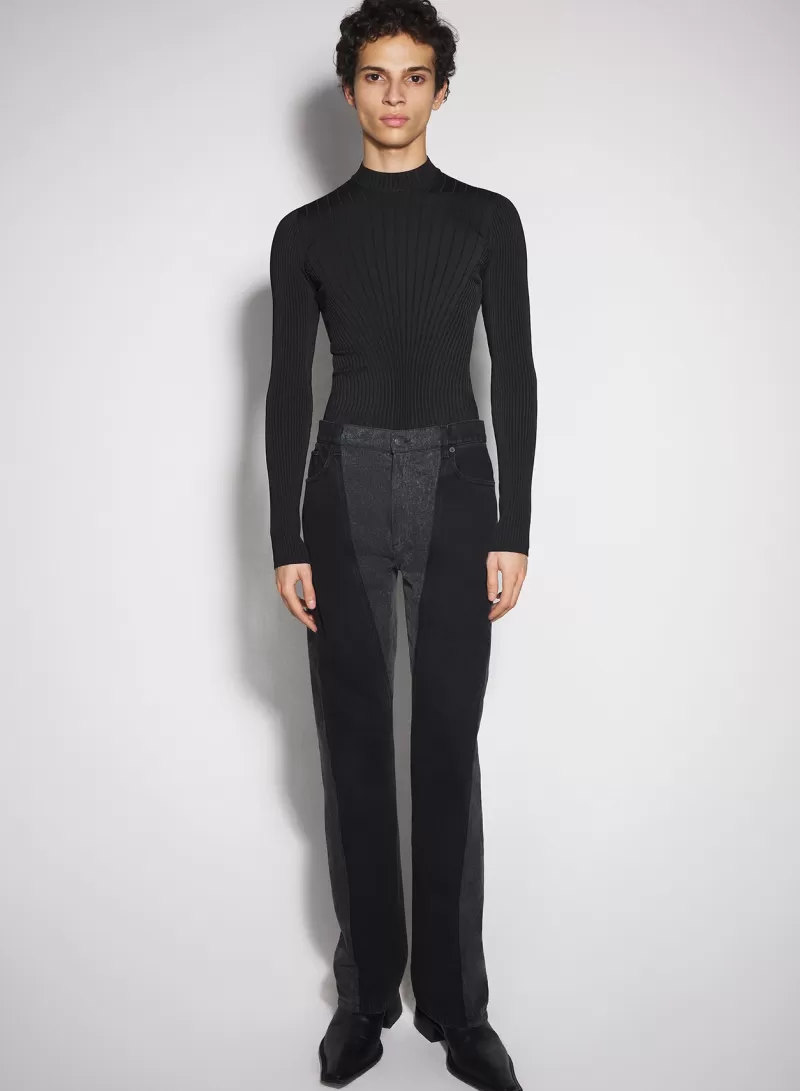 Best MUGLER washed black bi-material straight leg jeans