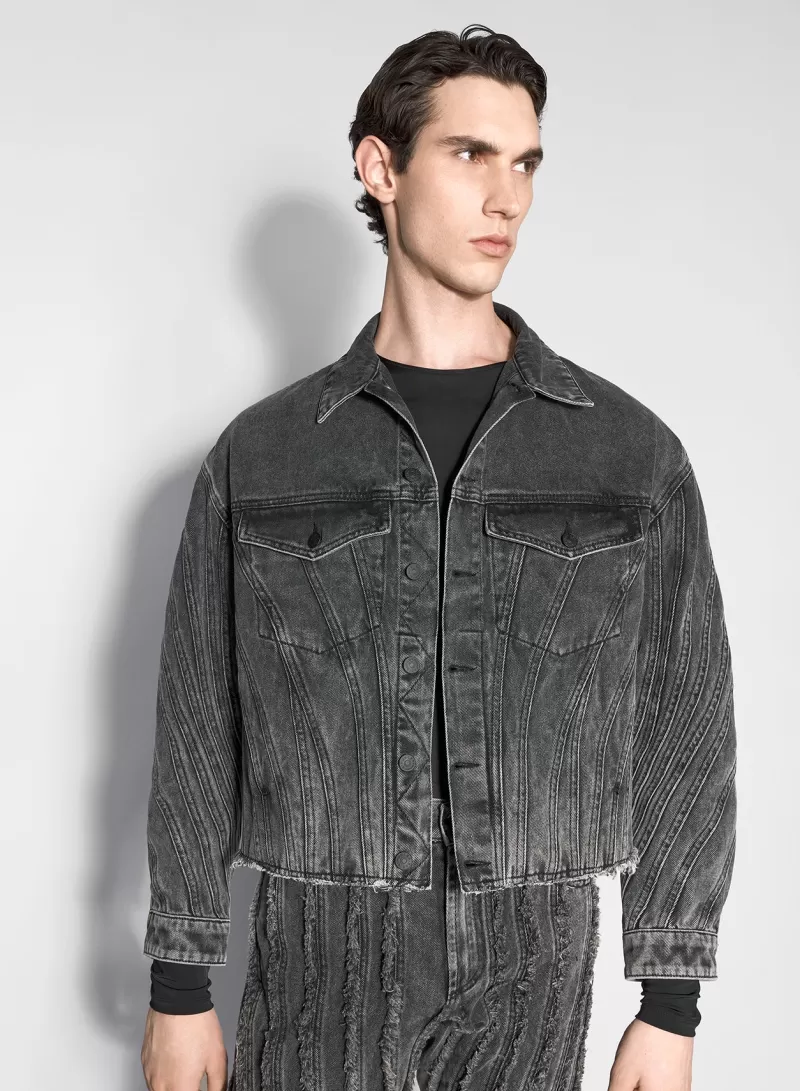 Discount MUGLER washed black spiral denim jacket