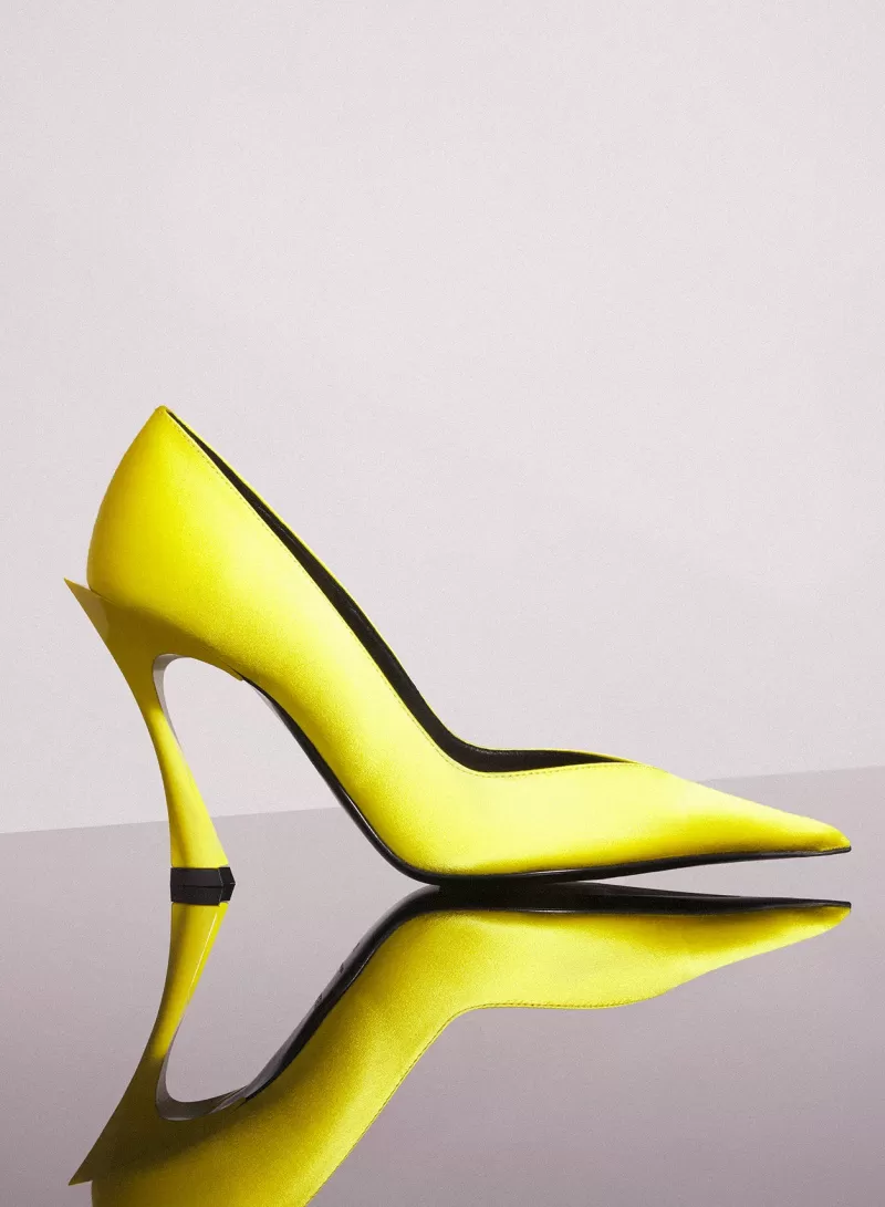 Clearance MUGLER yellow leather fang 95 satin pump